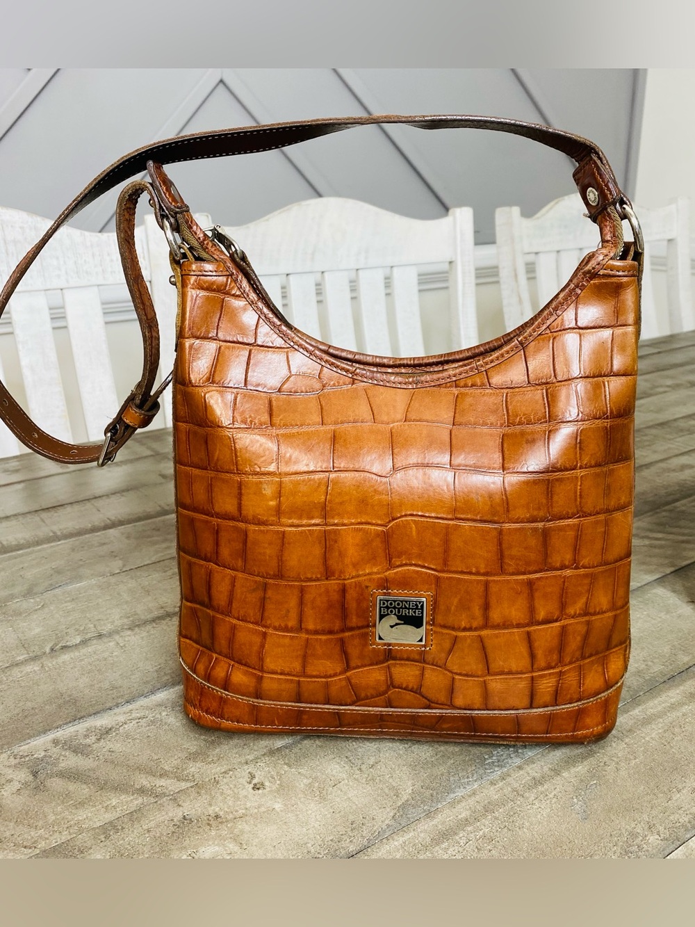 Vintage Dooney & Bourke Bayou Collection Brown Croc-Embossed Leather Hobo Bag